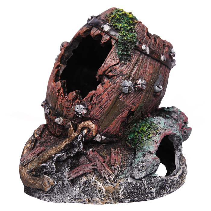 Ornament Wrecked Barrel On Rock Small 13×12.5x13cm