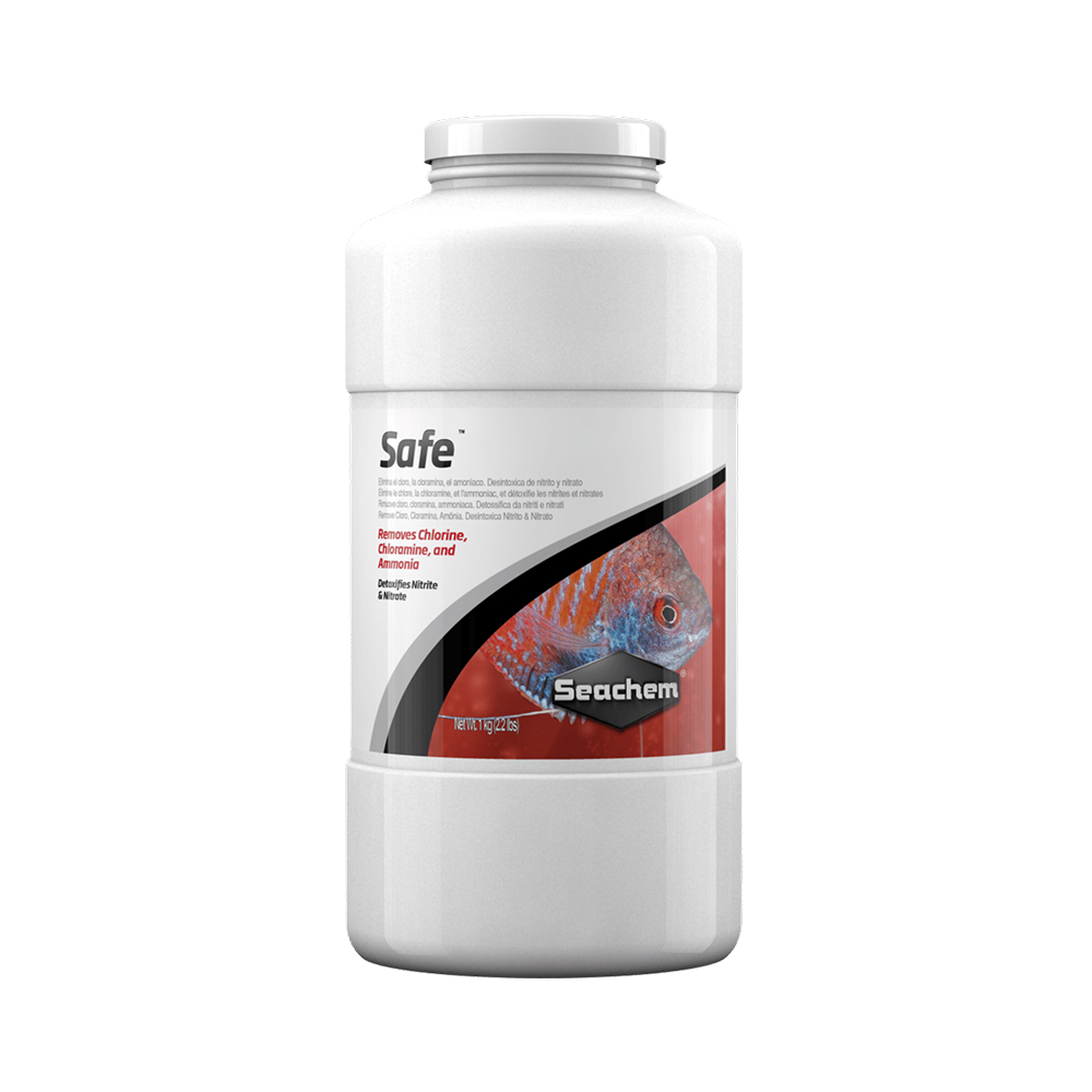 Seachem Safe 1kg — High-Volume Dry Water Conditioner for Rapidly Neutralising Harmful Compounds in Large Aquariums, Fish Rooms & Multi-Tank Systems — SKU: 725018-387 — Main Image — Product Specifications & Highlights Key Features Immense Treatment Volume: 1 kg conditions up to 1,000,000 Liters of water. Multi-Toxin Neutraliser: Removes chlorine and chloramine while detoxifying nitrogenous wastes. Cost Efficiency: Significantly reduces water treatment costs for large-scale operations. pH Neutral: Does not destabilise existing water parameters. Product Details Brand: Seachem SKU: 725018-387 (Internal ID: 130764) Barcode (GTIN/UPC): 000116038706 Product Type: Aquarium Additives & Supplements > Water Conditioners Package Dimensions: 105 mm (L) × 105 mm (W) × 210 mm (H) Gross Package Weight: 1,120 g Net Weight: 1,000 g (1 kg) Target Environment: Fresh & Saltwater Aquariums & Commercial Systems Treatment Capacity: 1 kg treats up to 1,000,000 Liters (250,000 US gallons)