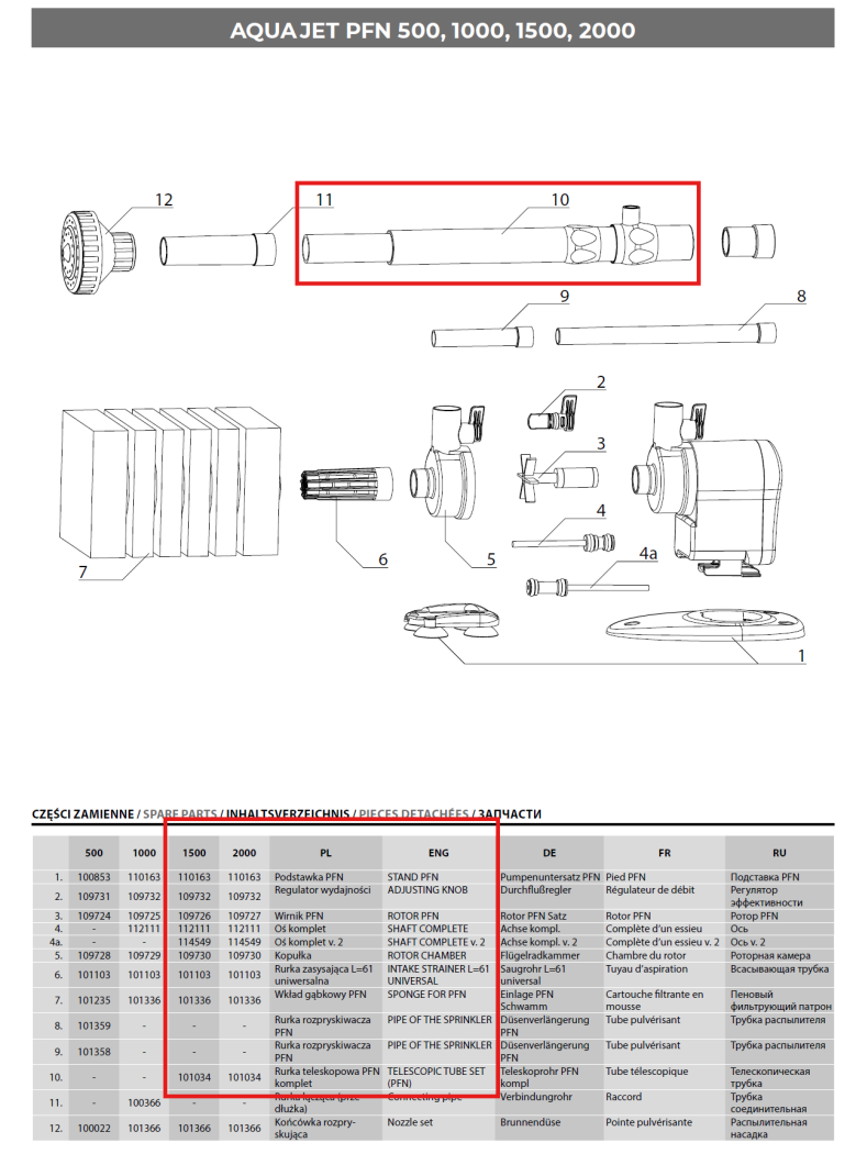 Aquael Aquajet Pfn 3500 (n), 1500, 2000 Telescopic Tube Set