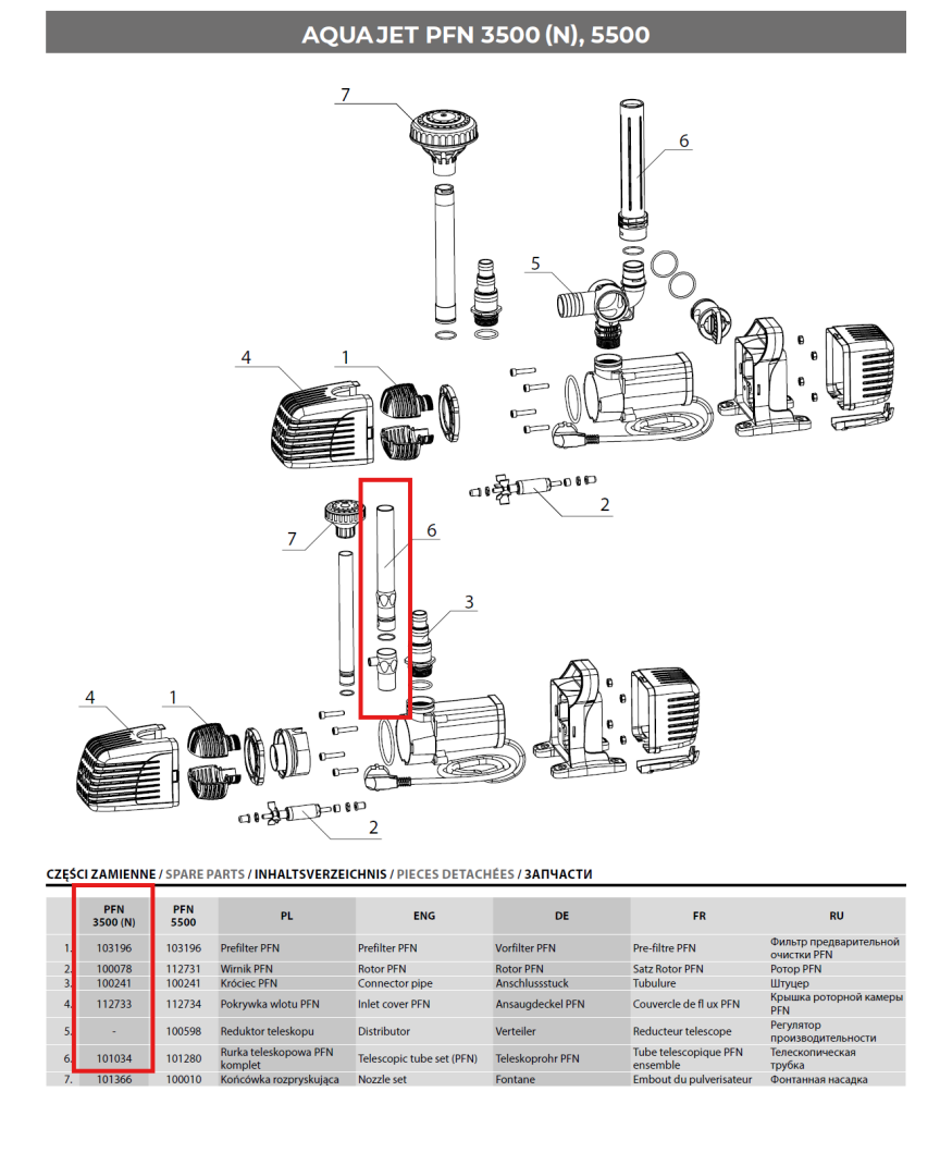 Aquael Aquajet Pfn 3500 (n), 1500, 2000 Telescopic Tube Set