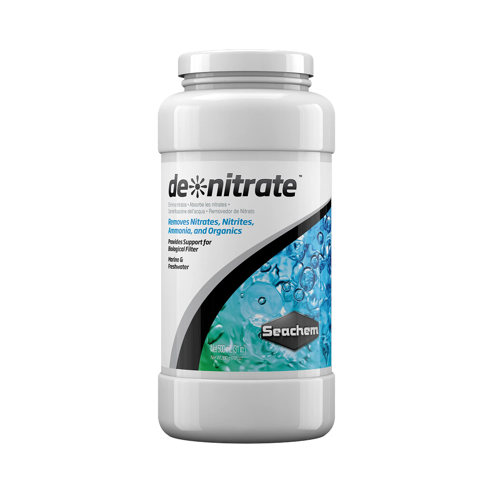 Seachem De*nitrate 500mL — Biological filter media for larger aquariums with low water flow needing nitrate reduction, providing high internal surface area per volume — SKU: 724955-133 — Main Image — Product Specifications & Highlights Key Features Maximised Anaerobic Surface Area: Deep pore channels allow outer aerobic bacteria to consume oxygen, enabling inner anaerobic bacteria to eliminate nitrate. Biological Nitrogen Cycle Completion: Converts toxic wastes from ammonia to nitrite to nitrate and finally nitrogen gas. Long-Term Media Stability: Durable natural stone will not break down over time. Zero Hydrogen Sulphide Risk: Unlike sulphur-based denitrifying units, it cannot create toxic byproduct gas spikes. Product Details Brand: Seachem SKU: 724955-133 (Internal ID: 130701) Barcode (GTIN/UPC): 000116013307 Product Type: Aquarium Filter Media / Biological Nitrate Reduction Package Dimensions: 90 mm (L) × 90 mm (W) × 160 mm (H) Gross Package Weight: 390 g Net Volume: 500 mL Target Environment: Large Freshwater & Marine Systems Filtration capacity: 200 litres per 500 mL at low water flow rates below 200 LPH / 50 GPH