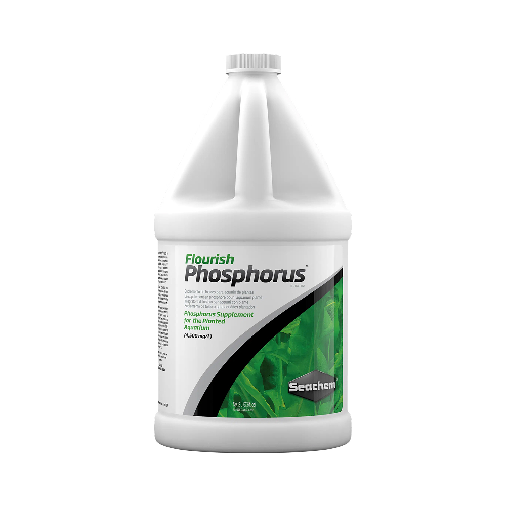 Seachem Flourish Phosphorus 2L — Bulk Liquid Phosphate Fertiliser for Plants In Commercial & Multi-Tank Facilities — SKU: 724979-198 — Main Image — Product Specifications & Highlights Key Features Maximum Economy Size: 2-Liter container dramatically reduces per-dose maintenance costs. Pure Potassium Phosphate: Concentrated at 4,500 mg/L phosphate for targeted dosing. Protects Plant Health: Eliminates leaf stunting and root decay associated with phosphorus deficiency. Fully Bio-Available: Instantly accessible to both root-feeding and stem-feeding aquatic species. Product Details Brand: Seachem SKU: 724979-198 (Internal ID: 130725) Barcode (GTIN/UPC): 000116019804 Product Type: Aquarium Plant Fertiliser > Liquid Additive Package Dimensions: 135 mm (L) × 135 mm (W) × 260 mm (H) Gross Package Weight: 2,200 g Net Volume: 2,000 mL (2 Litres / 0.53 US gal) Target Environment: Large Aquariums, Commercial Facilities & Multi-Tank Setups Treatment Capacity: 2 L treats up to 64,000 Liters (16,000 US gallons)