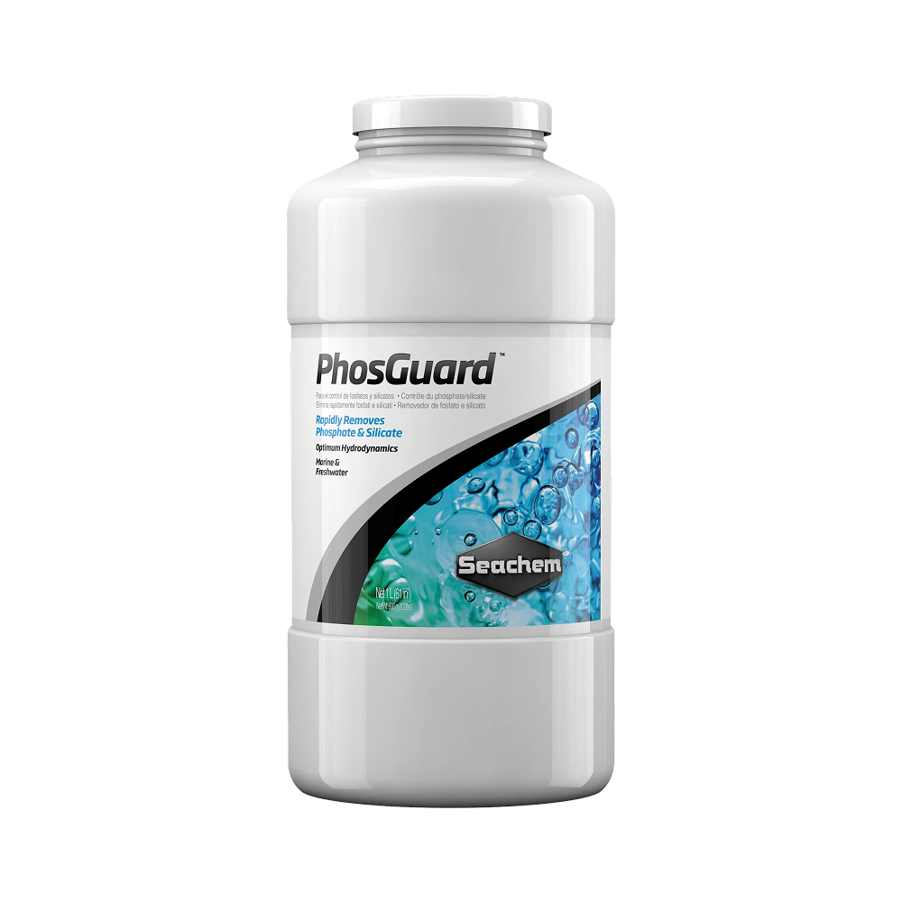 Seachem Phosguard 1L — Bulk Bottle Pack Spherical Chemical Filter Media to Control Toxic Phosphate & Silicate in Medium-to-Large Aquariums — SKU: 724973-187 — Main Image Seachem Phosguard 1L — Bulk Bottle Pack Spherical Chemical Filter Media to Control Toxic Phosphate & Silicate in Medium-to-Large Aquariums — SKU: 724973-187 — Main Image — Product Specifications & Highlights Key Features Bulk Phosphate Adsorption: Efficiently extracts inorganic phosphate (PO₄³⁻) and silicate (SiO₂). Optimised Water Hydraulics: Spherical beads prevent compaction and localised water bypass. Reef Aquarium Safe: Chemically stable design ensures zero pH/KH destabilisation. Irreversible Ion Binding: Holds adsorbed pollutants permanently inside the bead matrix. Product Details Brand: Seachem SKU: 724973-187 (Internal ID: 130719) Barcode (GTIN/UPC): 000116018708 Product Type: Aquarium Filter Media / Phosphate & Silicate Removal Package Dimensions: 95 mm (L) × 95 mm (W) × 210 mm (H) Gross Package Weight: 920 g Net Volume: 1,000 mL (1 Litre) Target Environment: Large Freshwater & Marine Systems Treatment Capacity: 1 L treats up to 1,200 Litres (300 US gallons)