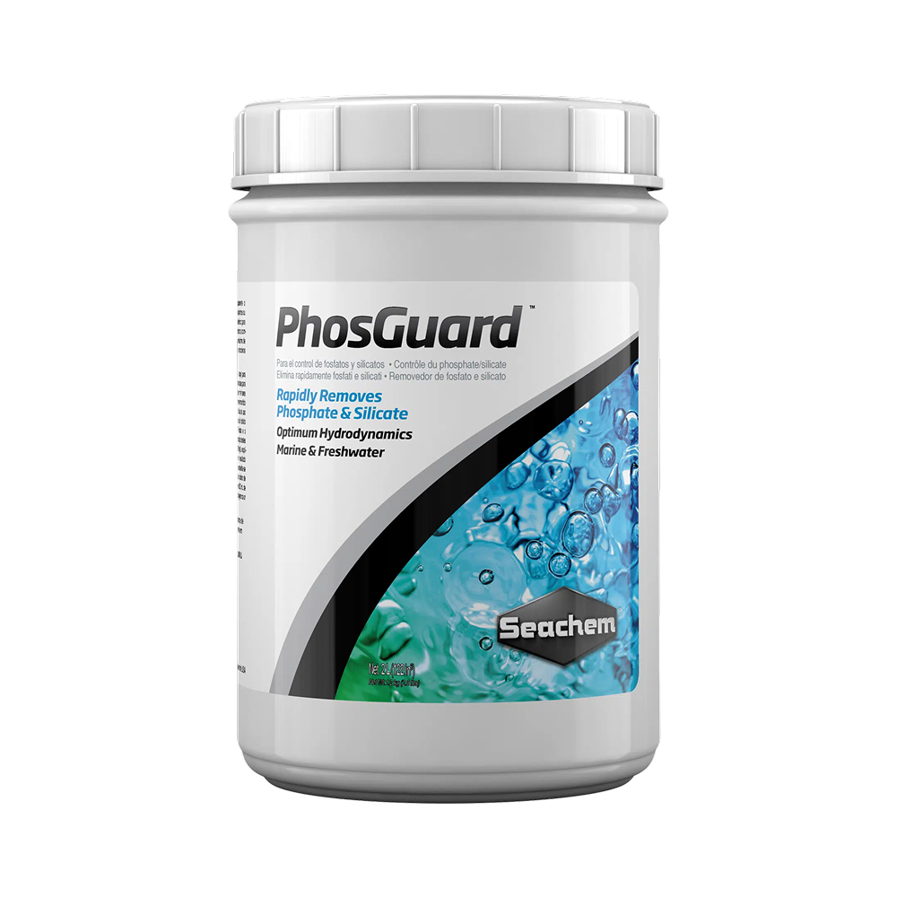 Seachem Phosguard 2L — Commercial-Volume Media for Phosphate and Silicate Elimination From Large Display Tanks, Sumps, and High-Bioload Water Systems — SKU: 724974-188 — Main Image Seachem Phosguard 2L — Commercial-Volume Media for Phosphate and Silicate Elimination From Large Display Tanks, Sumps, and High-Bioload Water Systems — SKU: 724974-188 — Main Image — Product Specifications & Highlights Key Features High Hydrodynamic Efficiency: Smooth spherical beads allow high-flow rates without clogging or clumping. Dual Contaminant Binding: Simultaneously removes dissolved phosphate and silicate. No Chemical Re-Release: Bound ions remain locked in media structure even after capacity saturation. Parameter Safe: Neutral composition will not shift total hardness or pH parameters. Product Details Brand: Seachem SKU: 724974-188 (Internal ID: 130720) Barcode (GTIN/UPC): 000116018807 Product Type: Aquarium Filter Media / Phosphate & Silicate Removal Package Dimensions: 125 mm (L) × 125 mm (W) × 250 mm (H) Gross Package Weight: 1,800 g Net Volume: 2,000 mL (2 Litres) Target Environment: Commercial Systems & Large Sumps Treatment Capacity: 2 L treats up to 2,400 Litres (600 US gallons)