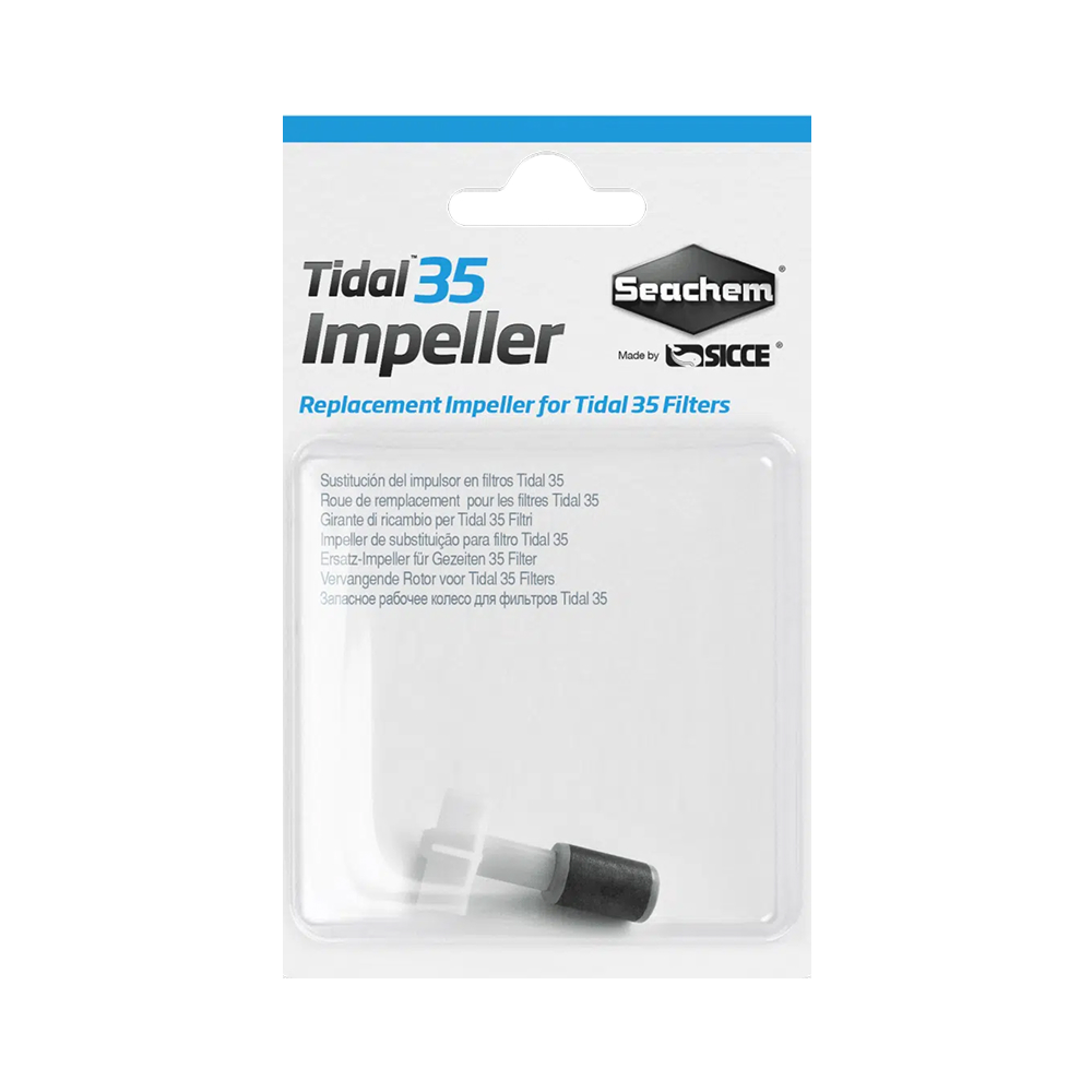 Seachem Tidal 35 Replacement Impeller — Replacement rotor and impeller assembly for the Seachem Tidal 35 Hang-On-Back (HOB) Power Filter — SKU: 724853-6603 — Main Image Seachem Tidal 35 Replacement Impeller — Replacement rotor and impeller assembly for the Seachem Tidal 35 Hang-On-Back (HOB) Power Filter — SKU: 724853-6603 — Main Image — Product Specifications & Highlights Key Features Genuine OEM Part: Designed specifically for exact fit and operational specs in Tidal 35 HOB filters. Corrosion-Proof Materials: Ceramic and high-grade magnetic assembly suitable for freshwater and marine tanks. High-quality plastic and stainless steel shaft for durability. Self-Cleaning Hydro-Dynamics: Engineered to prevent internal debris collection and reduce maintenance frequency. Silent Drive Operation: Precision-balanced blades eliminate operational vibration and rattle noise. Product Details Brand: Seachem SKU: 724853-6603 (Internal ID: 130697) Barcode (GTIN/UPC): 000116066037 Product Type: Aquarium Equipment Replacement Parts / Impeller Rotor Package Dimensions: 110 mm (L) × 65 mm (W) × 35 mm (H) Gross Package Weight: 50 g Compatibility: Seachem Tidal 35 Power Filter Target Environment: Freshwater & Marine Filters Flow Rate Capacity: 500 litres per hour (LPH)