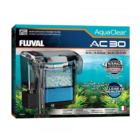 Fluval AquaClear Hang-On Power Filter AC30 (545 LPH) — multi-stage filtration for aquariums up to 114 litres (30 US gallons) — SKU: FAQ02 — Main Image — Product Specifications & Highlights Key Features Maximised Media Volume: Has a wide media selection; basket design accommodates significantly more filter media than standard cartridge filters. Multi-Stage Filtration Included: Comes complete with AquaClear Foam, Activated Carbon, and BioMax rings. Mechanical Media has Intake Sponge and Bio-foam. Chemical Media has Carbon, Zeo-Carb, Ammonia Remover and Clear-Carb. Biological Media has BioMax ring. Quieter Operation & Adjustable Flow Control: Reduce flow speed during feeding times or for low-current species. Its precision motor design (AC20/AC30/AC50/AC70 models) smooths rotations with minimal vibration. It has a sound-dampening cover that minimises the echo chamber effect, thus operating quietly. Smarter Design & Waterfall Return: Prevents water spills by gently oxygenating surface water while returning purified water. Filter-To-Tank Stepped Interface (AC20/AC30/AC50/AC70 models). Self-levelling in most cases for convenient installation CycleGuard: CycleGuard maintains your aquarium's biological balance and prevents nitrogen cycle disruptions. By allowing 1 of the 3 media inserts to be changed at a time, bacteria levels remain stable, supporting continuous and effective biological filtration without harmful fluctuations. Product Details Brand: Fluval SKU: FAQ02 Barcode (GTIN/UPC): 0015561196000 Product Type: Filters / Hang-On-Back Power Filters Flow Rate Capacity: 545 litres per hour (Lph) or 150 GPH Package Dimensions: 210 mm (L) × 180 mm (W) × 120 mm (H) Gross Package Weight: 800 g Target Environment: Freshwater & Marine Aquariums (38 L to 114 L)