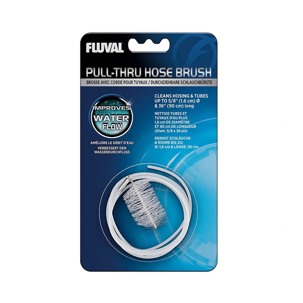 Fluval Pull Thru Hose Brush Set Fluval Pull Thru Hose Brush Set — Maintenance tool for cleaning aquarium filter hoses, flexible hosing, and rigid tubing — SKU: FLV03 — Main Image — Product Specifications & Highlights Key Features Flexible Spring Wire Shaft: Navigates tight bends, elbow joints, and curves in filter hosing without snagging. Dual-Sized Bristle Heads: Fits a wide variety of hose inner diameters ranging from 12 mm to 19 mm (1/2" to 3/4"). Restores Filter Efficiency: Clears bio-sludge build-up to re-establish peak turnover rates. Durable Non-Corrosive Construction: Designed for long service life across freshwater and marine setups. Product Details Brand: Fluval SKU: FLV03 Barcode (GTIN/UPC): 0015561106818 Product Type: Maintenance / Hose & Tube Cleaning Brushes Package Dimensions: 265 mm (L) × 148 mm (W) × 140 mm (H) Gross Package Weight: 545 g Target Environment: Canister Filters & Aquarium Tubing in Freshwater & Saltwater Aquariums Capacity: 2.0 Litres (0.5 US Gal)