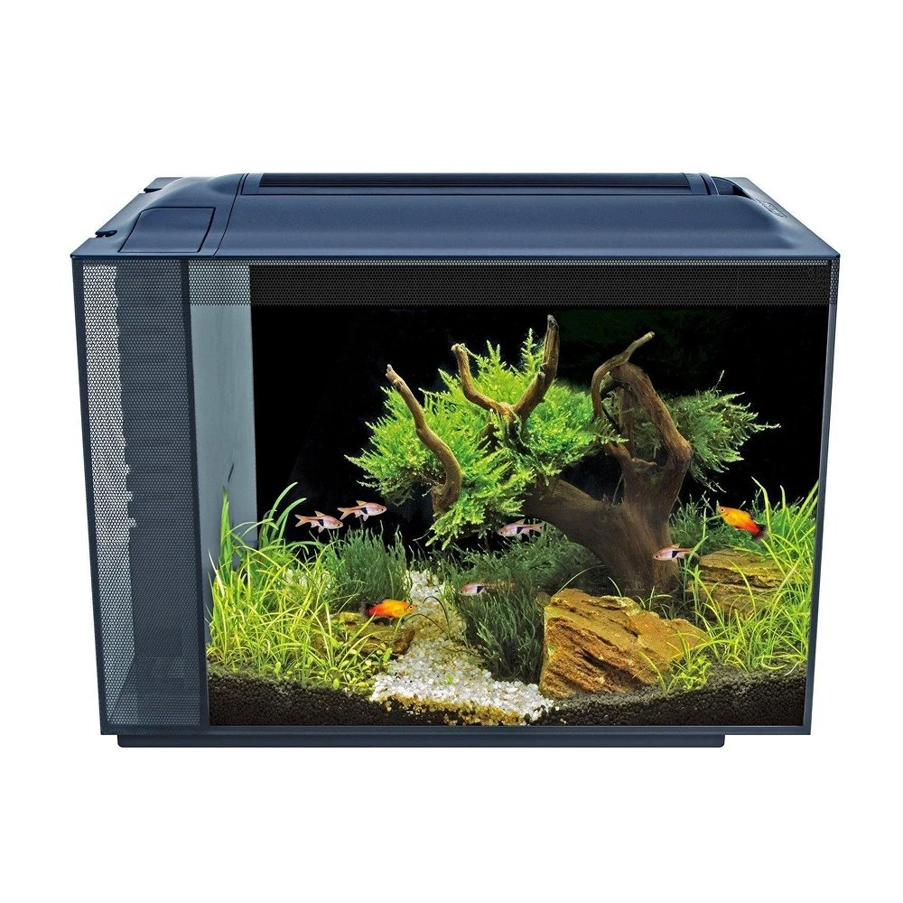 Fluval Spec XV Aquarium Black 60L - (60-litre/16 US gallon Fish Tank with Sleek, etched-glass aluminium trim body) - SKU: SPEC11 - Image 2 - Product Specifications & Highlights Key Features Architectural Etched Glass & Aluminum Trim: Contemporary slim-profile design hides filtration components while maximising viewing area. High-Output 7000K Planted LED: Full-spectrum daylight LED fixture with a sleek aluminium casing to promote plant photosynthesis. Hidden 3-Stage Filter Compartment: Concealed rear filtration tower houses mechanical foam, active carbon, and BIOMAX biological rings. Low-Voltage Power Supply: Energy-efficient lighting and pump system designed for safe, whisper-quiet operation. Product Details Brand: Fluval SKU: SPEC11 Barcode (GTIN/UPC): 0015561105255 Product Type: Freshwater Aquarium / All-In-One Kits Tank Volume: 60 Litres (16 US Gallons) Tank Dimensions: 550 mm (L) × 200 mm (W) × 450 mm (H) Colour Finish: Black Package Dimensions: 682 mm (L) × 407 mm (W) × 506 mm (H) Gross Package Weight: 15,180 g (15.18 kg) Target Environment: Freshwater & Planted Aquariums