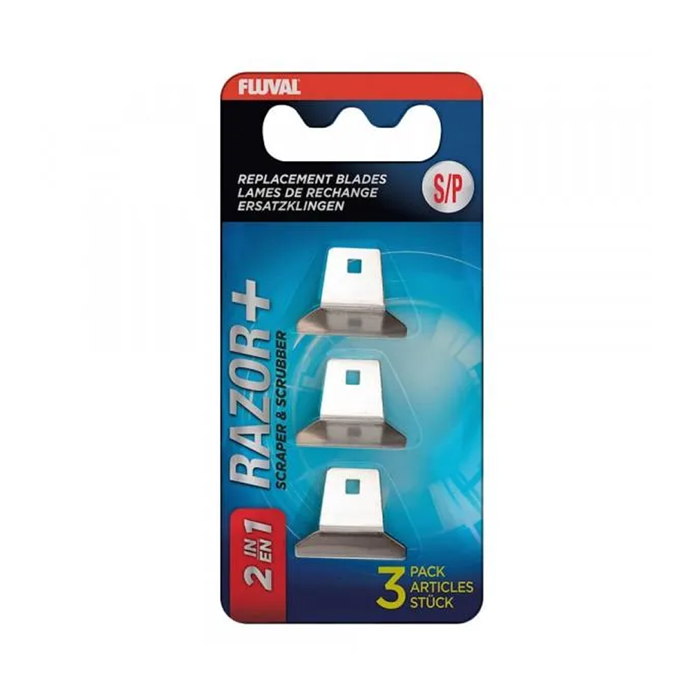 Fluval Replacement Razor (3) Magnet Small — Replacement scraper blades for Fluval Small Algae Magnet & Razor cleaner (FAM01) — SKU: FAM01a — Main Image — Product Specifications & Highlights Key Features Genuine OEM Replacement: Custom-designed specifically for the Fluval Small Algae Magnet and Razor cleaner (FAM01). Engineered specifically for the Fluval Small Algae Magnet (FAM01). Go from scraper to scrubber in one simple snap with the Razor+ 2-in-1 Algae Magnet. 2-in-1 design allows the user to change from scraping to scrubbing mode in one simple flip. Glass-Safe Scraper Material: Durable plastic design cuts through stubborn algae without scratching glass. The non-abrasive scrubber is effective on algae, yet gentle on aquarium glass. Anti-friction pads smoothly glide the scraper over the glass. Rounded scrubber surface suitable for flat or curved aquariums. Tough Deposit Scraping: Cuts through hard green spot algae, coralline algae, and mineral crust with ease. Tool-Free Snap-On Design: Quick and safe blade replacement without requiring extra tools. Easy slide-and-lock blade replacement with no extra tools required. 316 Stainless Steel replaceable blade scrapes without scratching for hard-to-remove algae (replacement blade Item# 11086). 3-Piece Value Pack: Provides multiple replacement cycles for long-term aquarium maintenance. Long and thin design easily slips between and behind coral and rocks. Long scrubber / Short handle ideal for corralling bubble accumulation at the top of the Fluval Edge aquarium. Product Details Brand: Fluval SKU: FAM01a Barcode (GTIN/UPC): 0015561110853 Product Type: Maintenance / Replacement Blades & Accessories Package Dimensions: 52 mm (L) × 105 mm (W) × 8 mm (H) Gross Package Weight: 10 g Target Environment: For both freshwater and saltwater setups with glass aquariums