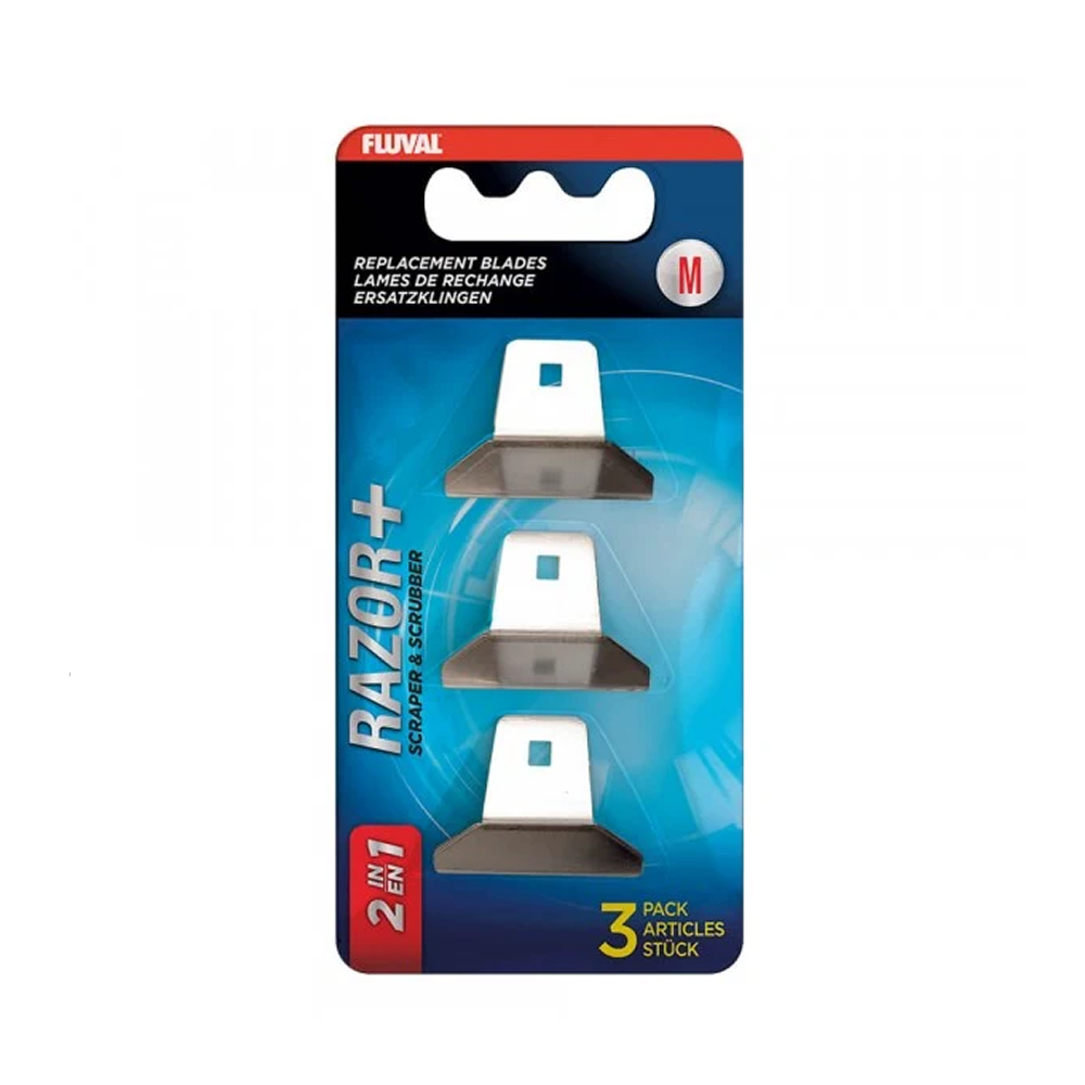 Fluval Replacement Razor & Algae Magnet (3 Pack) -  Medium — Replacement scraper blades for Fluval Medium Algae Magnet and Razor cleaner (FAM02) — SKU: FAM02a — Main Image — Product Specifications & Highlights Key Features Factory OEM Part: Perfectly calibrated to fit the Fluval Medium Algae Magnet and Razor cleaner (FAM02). Precision-moulded for the Fluval Medium Algae Magnet (FAM02). Long scrubber / Short handle ideal for corralling bubble accumulation at the top of the Fluval Edge aquarium. Convenient 3-Pack: Supplies multiple replacement cycles for continuous maintenance readiness. Keeps your magnetic scraper performing like new across multiple maintenance routines. The non-abrasive scrubber is effective on algae, yet gentle on aquarium glass. Powerful Scraping Efficiency: Cuts through stubborn coralline algae, green spot algae, and hard mineral crust. Safely removes tough algae from glass without risking surface scratches. Rounded scrubber surface suitable for flat or curved aquariums. Anti-friction pads smoothly glide the scraper over the glass. Tool-Free Installation: Simple snap-on design allows fast, safe blade replacement. Simple slide-in locking mechanism for immediate setup; 2-in-1 design allows the user to change from scraping to scrubbing mode in one simple flip. 316 Stainless Steel replaceable blade scrapes without scratching for hard-to-remove algae (replacement blade item# 11086). Product Details Brand: Fluval SKU: FAM02a Barcode (GTIN/UPC): 0015561110860 Product Type: Maintenance / Replacement Blades & Accessories Package Dimensions: 62 mm (L) × 125 mm (W) × 12 mm (H) Gross Package Weight: 10 g Size: Medium Compatibility: Fluval Algae Magnet Medium (FAM02) Target Environment: Freshwater & Marine Glass Aquariums
